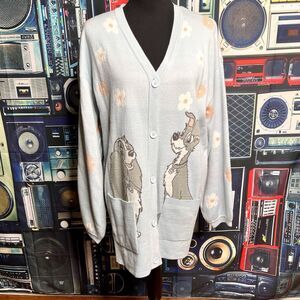 DISNEY Lady and the Tramp knit Cardigan Sweater Light Blue Size L